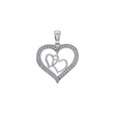 Double Hearts Diamond Pendant 10K White Gold